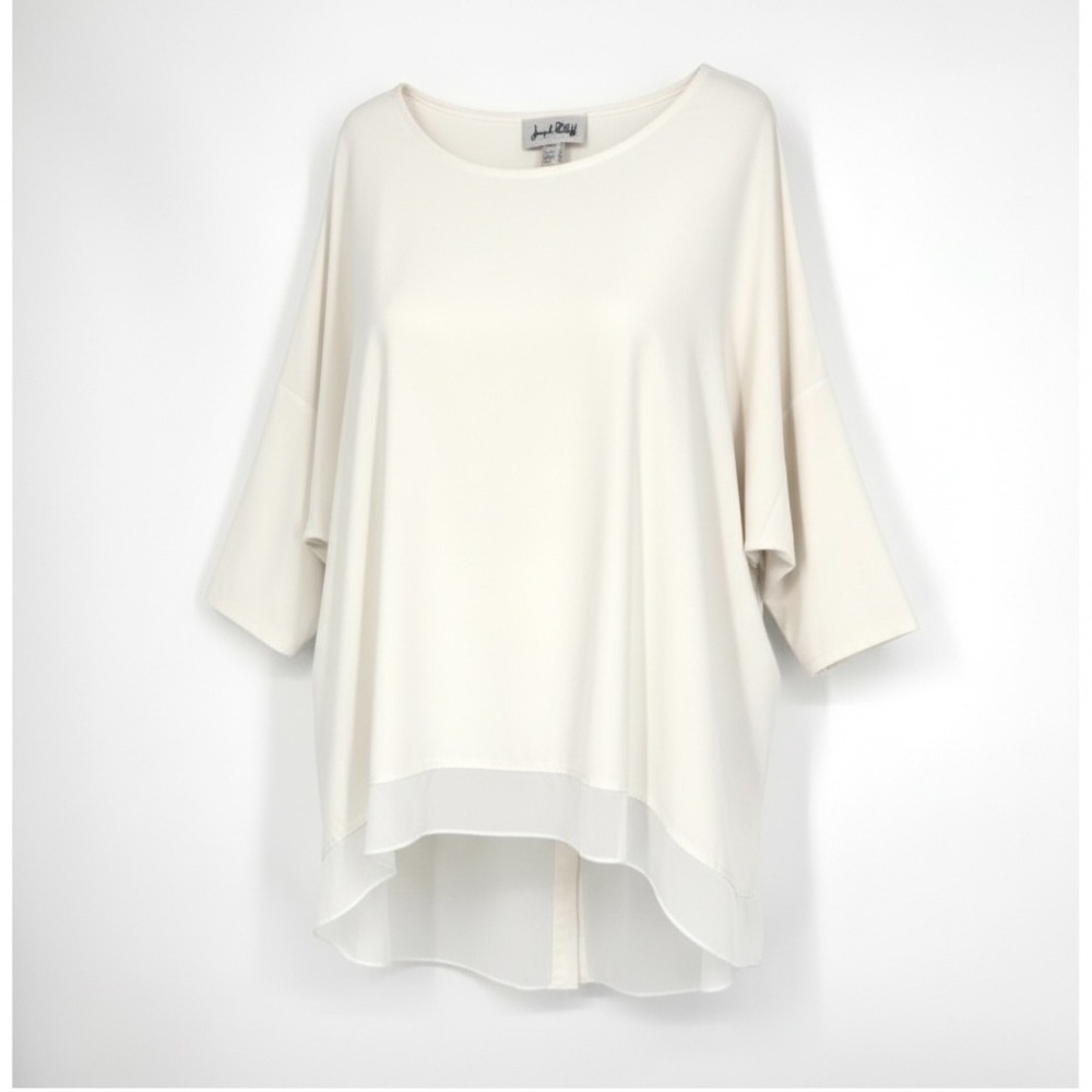Joseph Ribkoff Ivory Layered High Low Chiffon Tunic Top Button Back Size 12